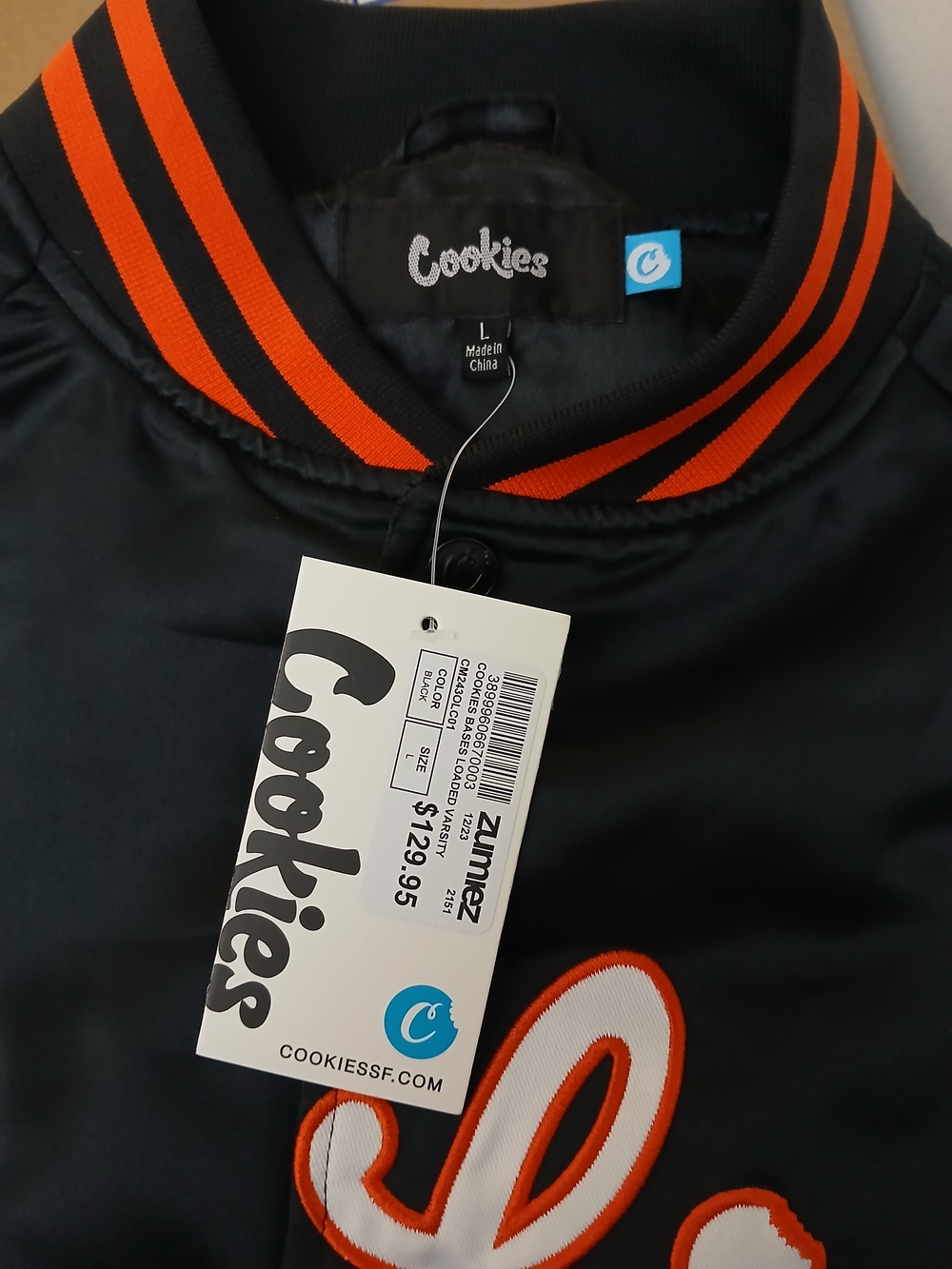 Cookies Black/Orange Satin Jacket with and White Script Sizes S /M/L New $85 - Picture 8 of 9